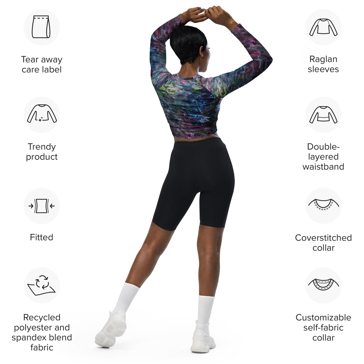 Petroleum long-sleeve crop top
