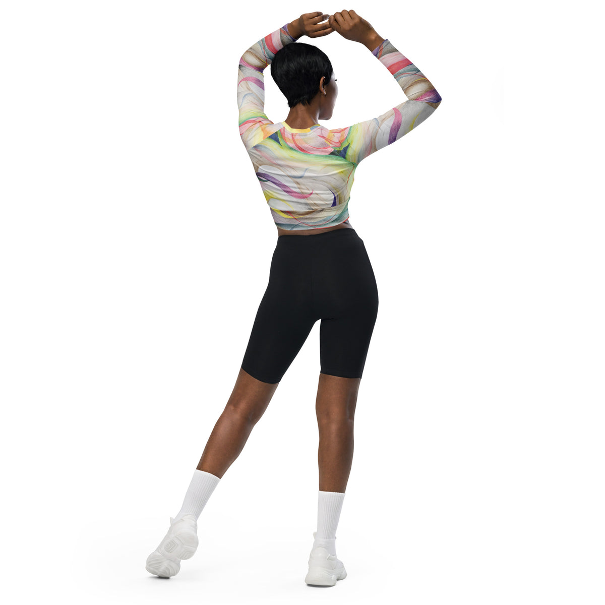 Color contact long-sleeve crop top