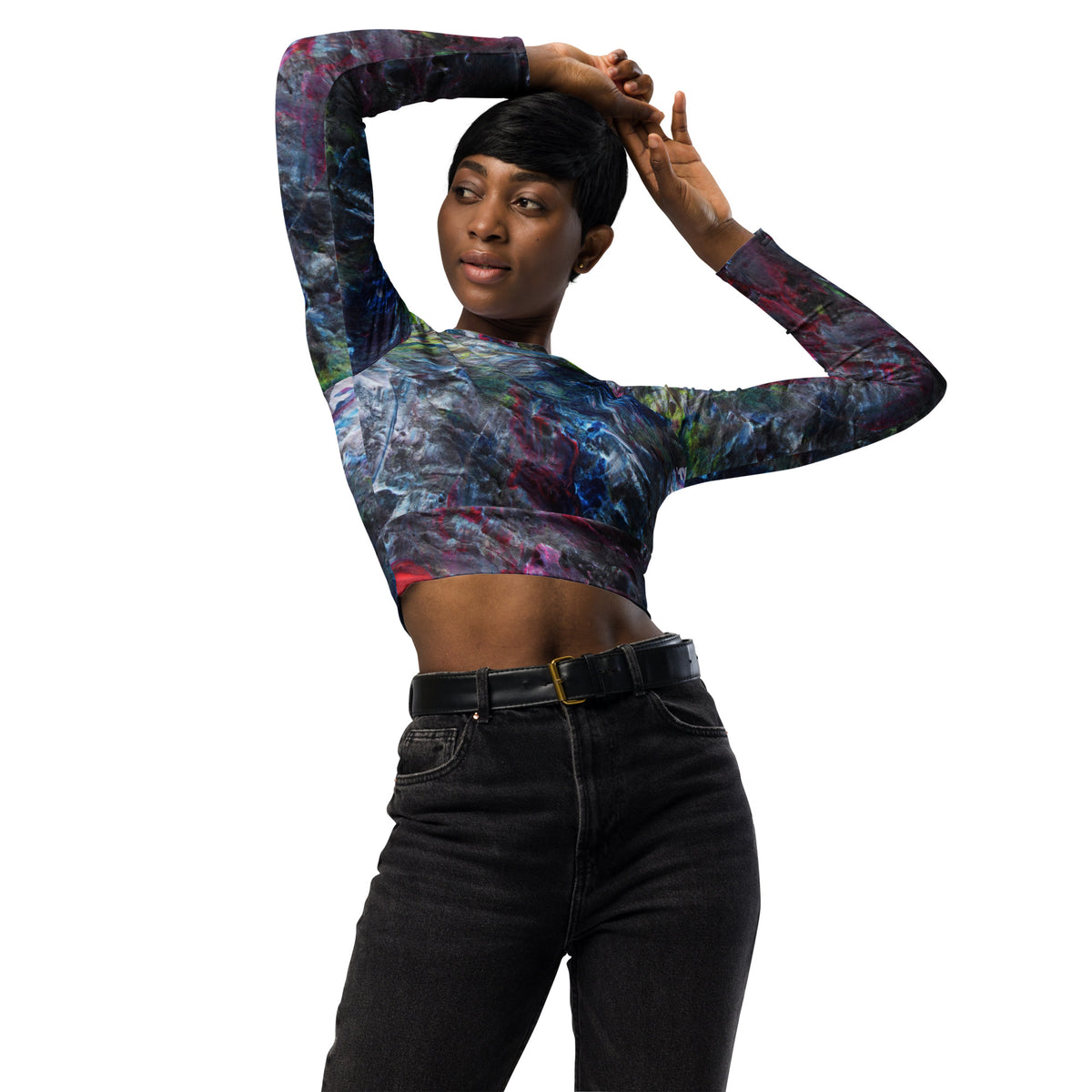 Petroleum long-sleeve crop top