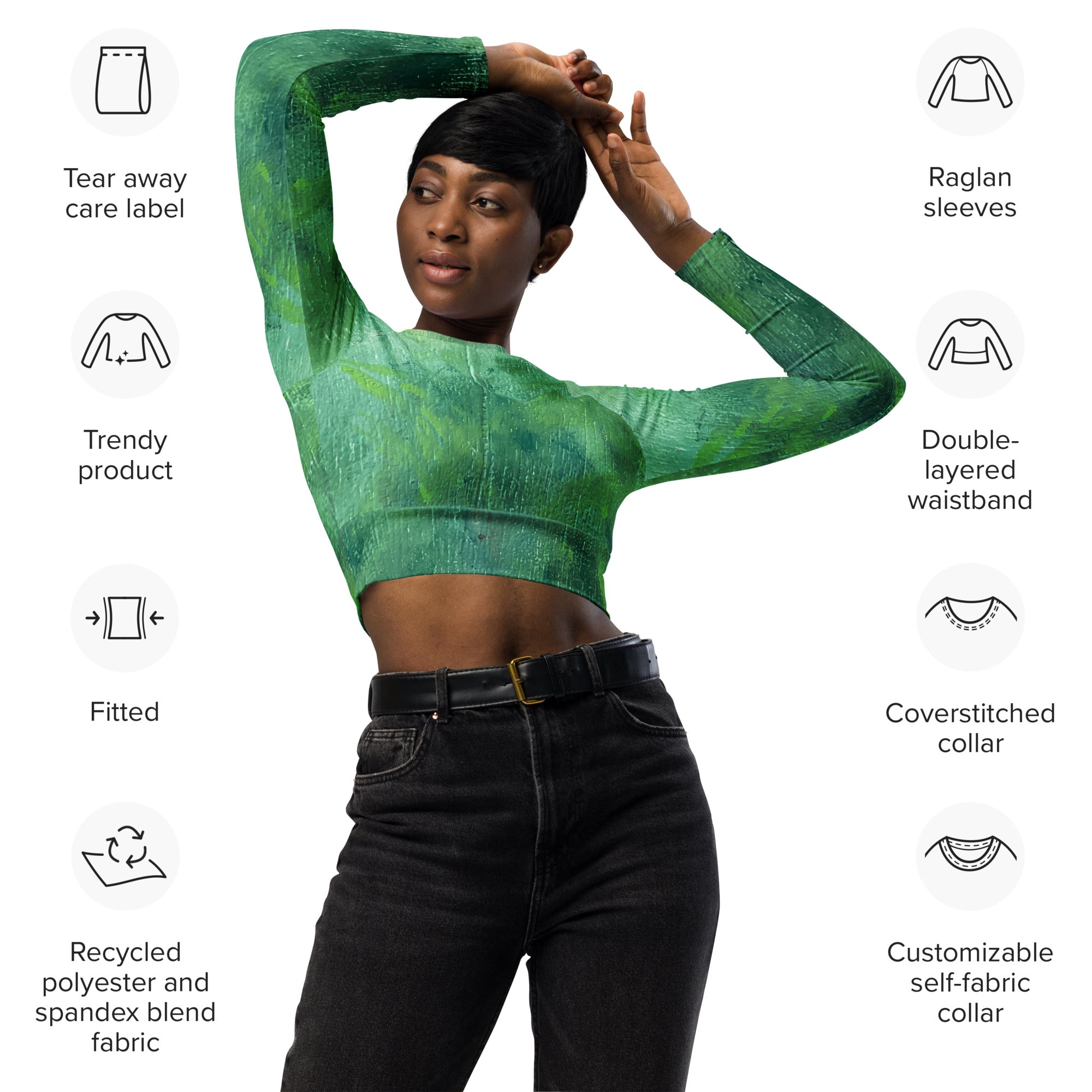 Jungle long-sleeve crop top